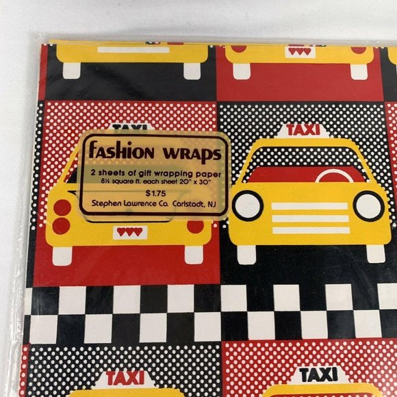Vintage Stephen Lawrence All Occasion Taxi Cab Gift Wrap Sheets Two 20" x 30" - Picture 2 of 7